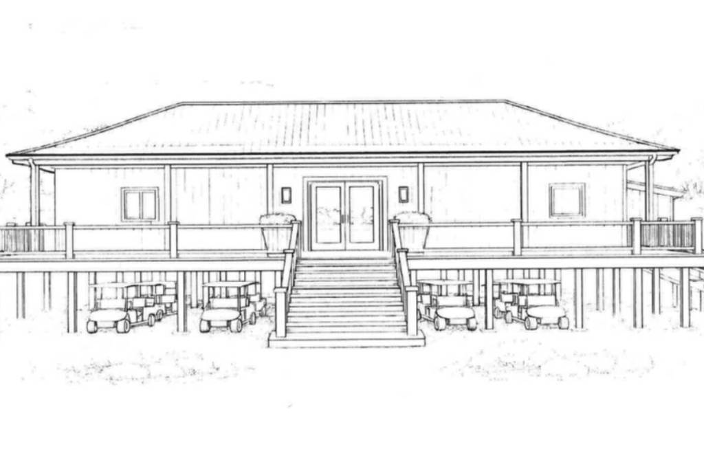 A graphic showing how a new clubhouse will look that is being built in time for the opening of a 12-hole golf course near Gull Lake's Sandy Point Resort and RV Park. Lacombe County's municipal planning commission approved the project on March 12, 2026. (Image contributed)