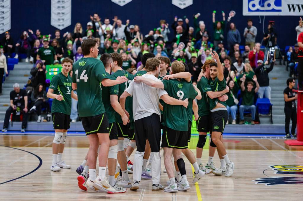 The RDP Kings beat the VIU Mariners in three sets in the CCAA Men&rsquo;s Volleyball national championship semi-final on Thursday and advanced to the final on Saturday. (Photo courtesy of CCAA)